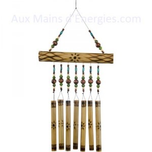 BAMBOO CHIME - SINGLE ROW BURNT FIRE AND COLORED BEADS.